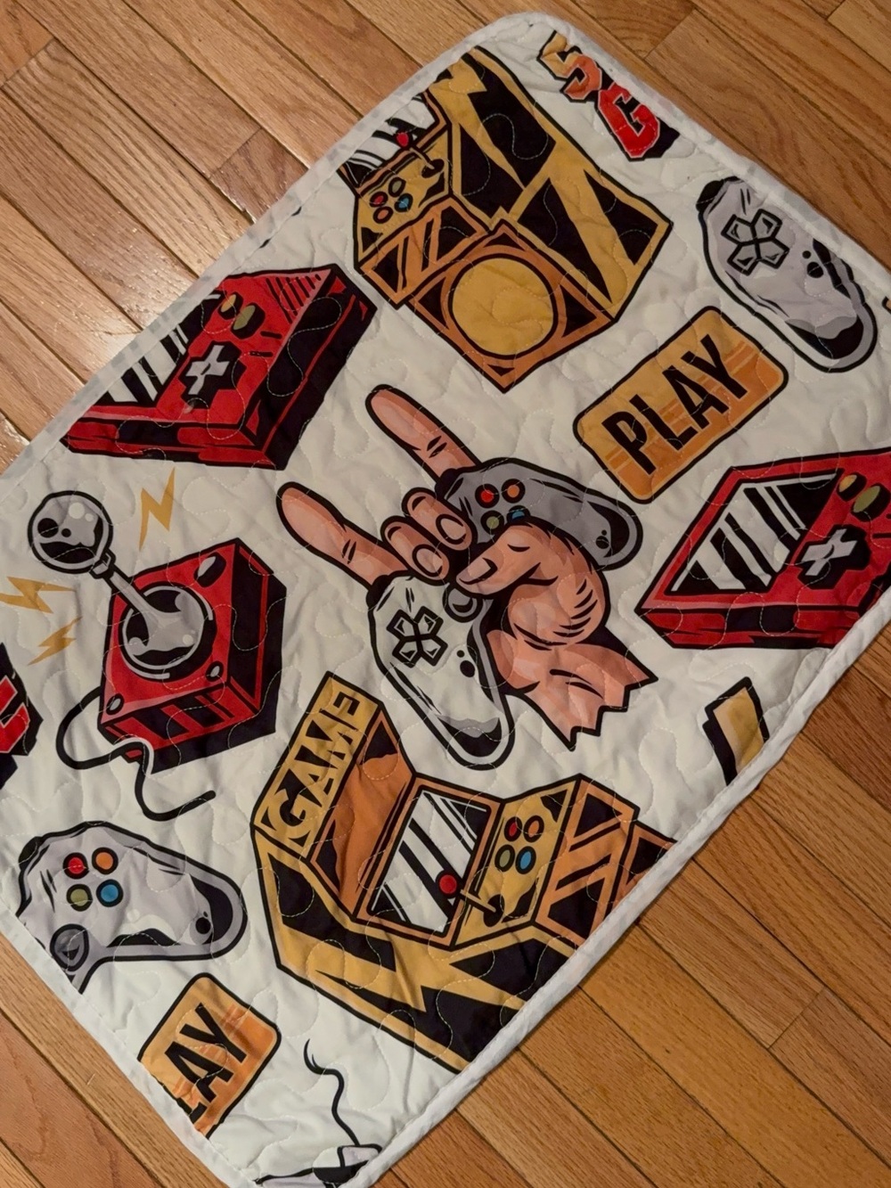 Soft Cozy Gaming Pattern Quilted Pillow cover White, Red, Yellow